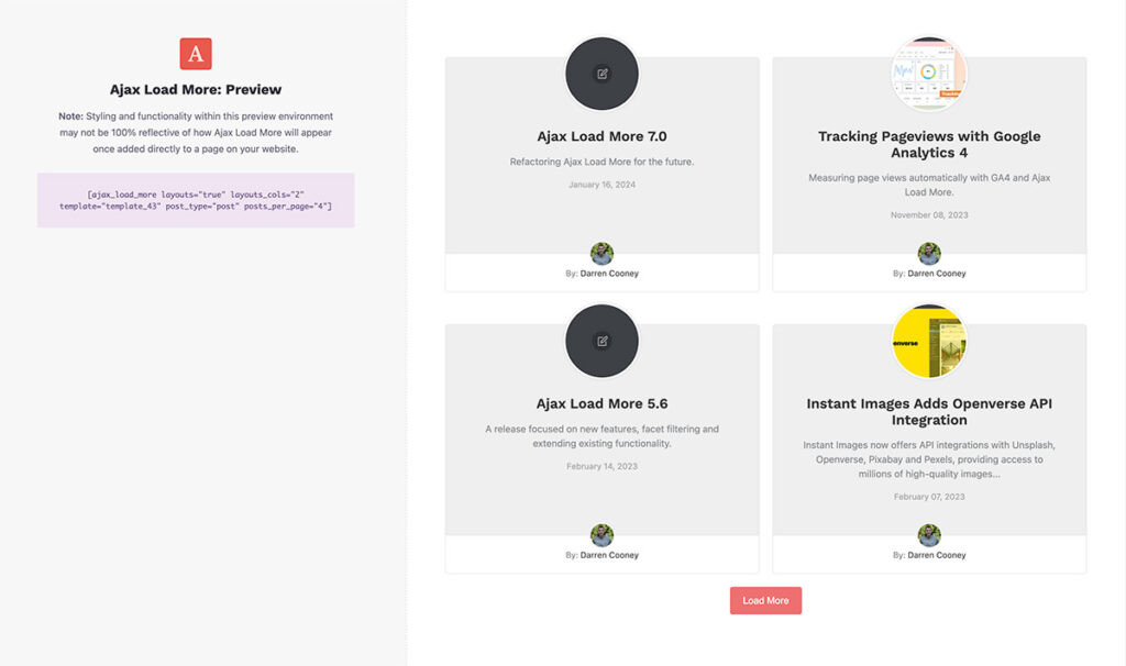 Ajax Load More instance preview.