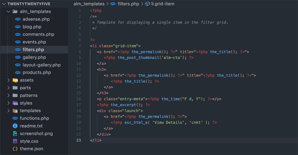 Example theme templates directory structure