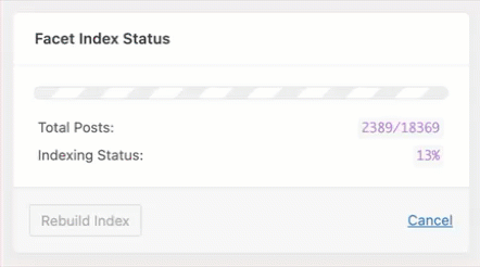 Screen recording of facet indexing.