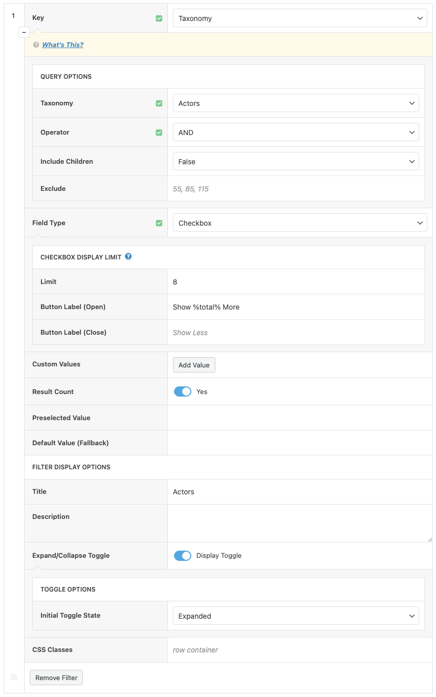Facet admin for checkboxes