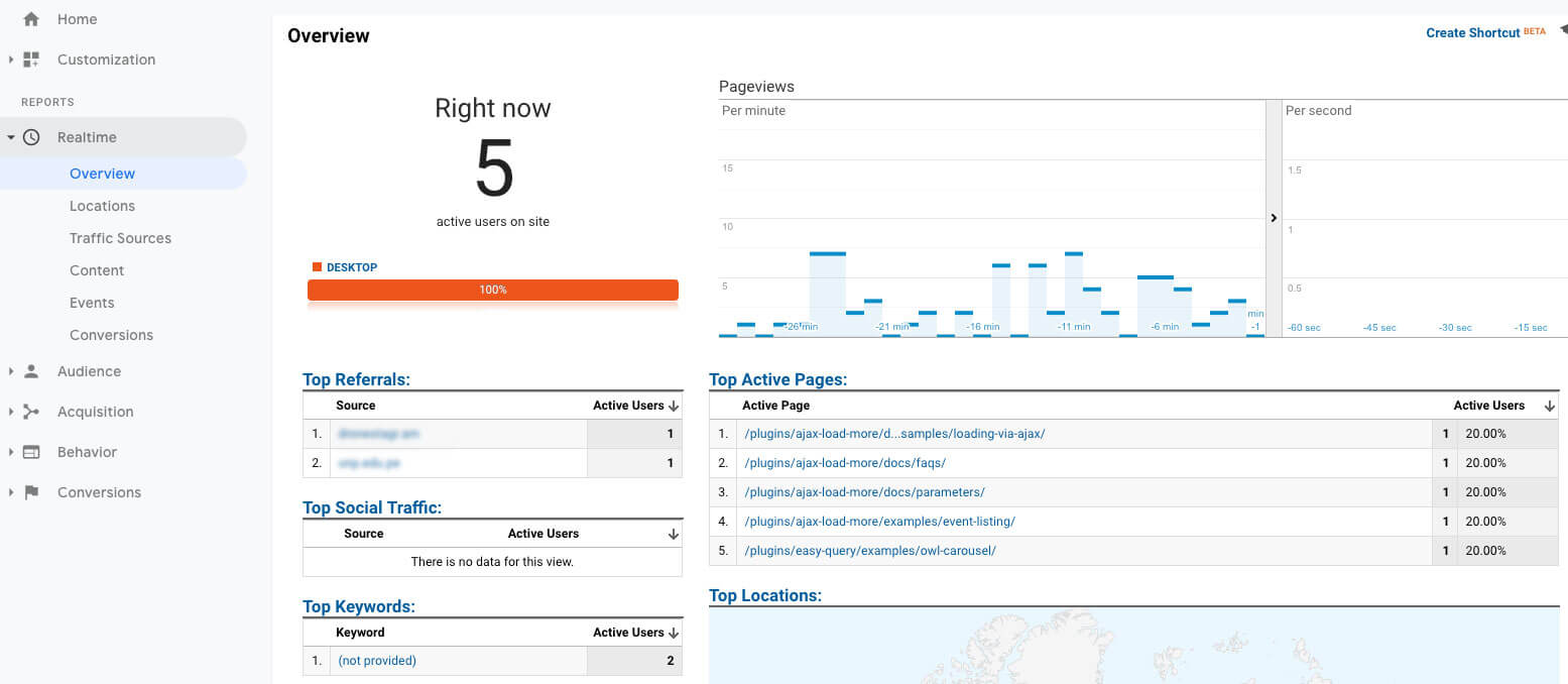 Google Analytics Realtime Live View