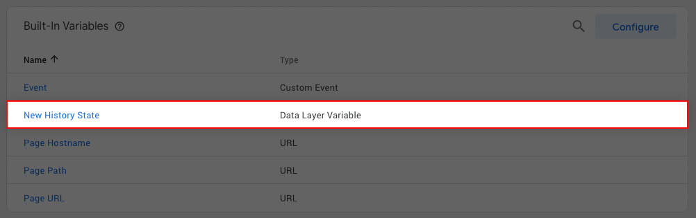 Tag Manager Variable Listing