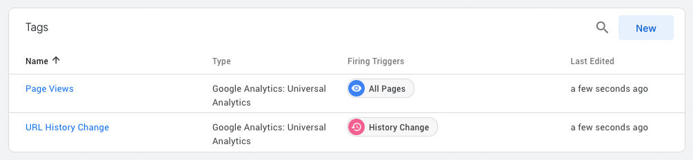 Tag Manager Tag Listing
