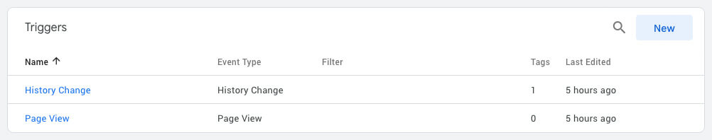 Tag Manager Triggers Listing