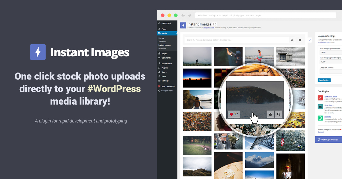 upload high quality photos from unsplash with instant images