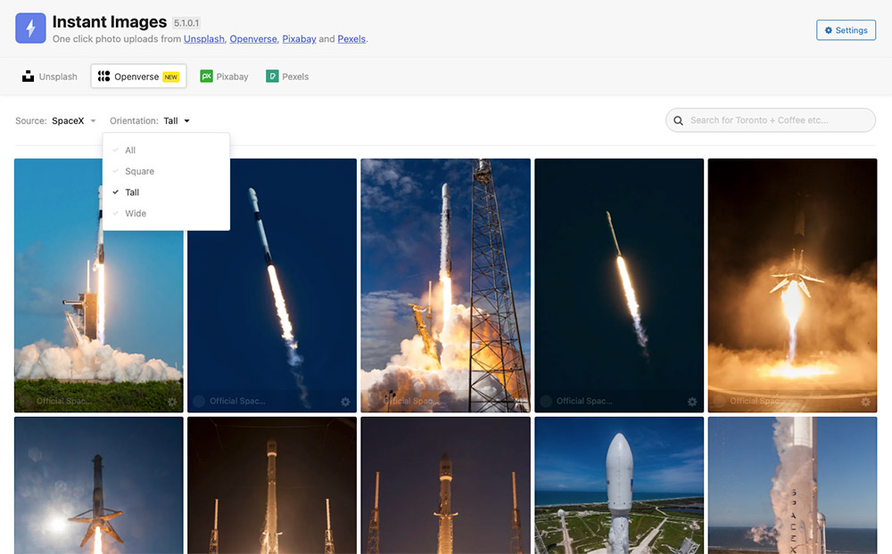 Openverse and Instant Images orientation filtering.