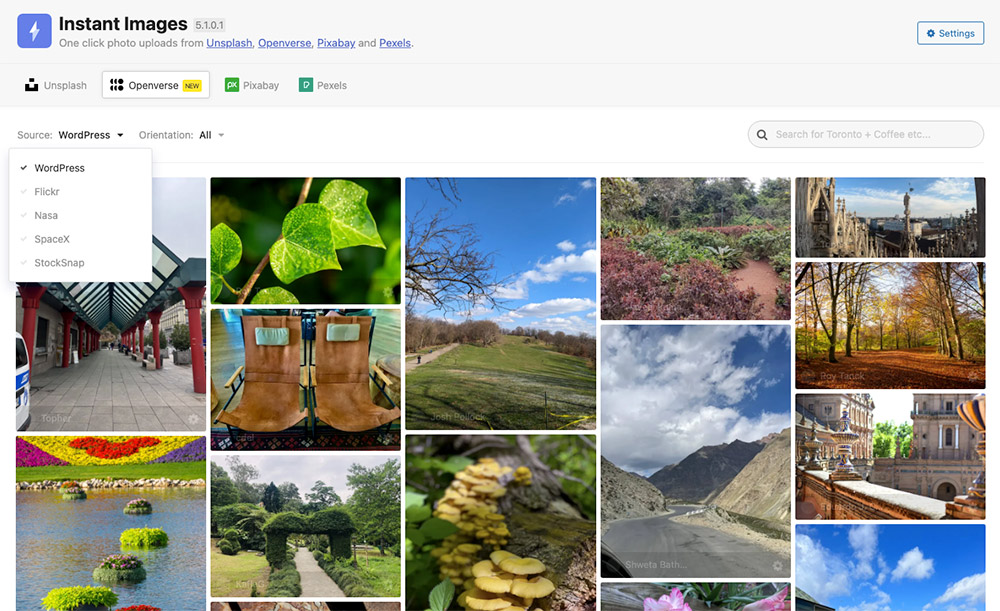 Openverse and Instant Images courses filtering.